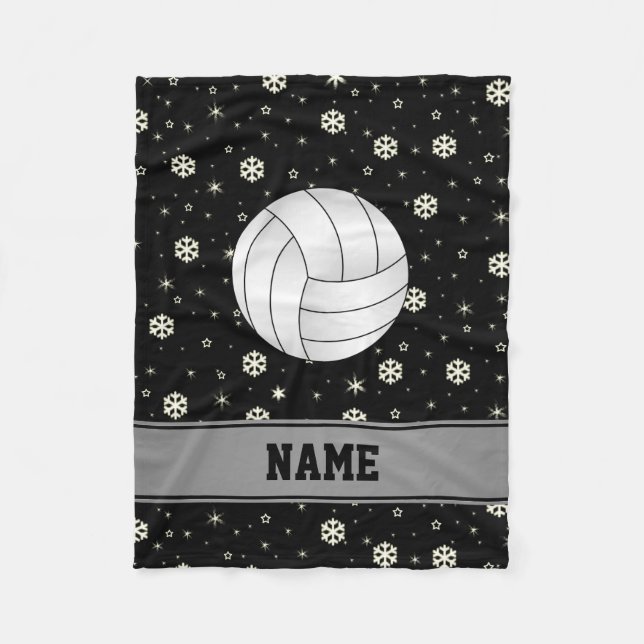 Personalized name volleyball black snowflakes fleece blanket (Front)