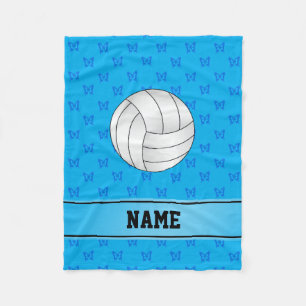 Personalized name volleyball blue butterflies fleece blanket