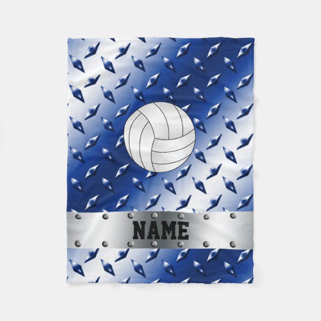 Personalized name volleyball blue diamond steel fleece blanket (Front)