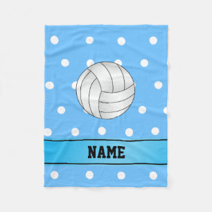 Personalized name volleyball blue white dots fleece blanket