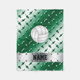 Personalized name volleyball green diamond steel fleece blanket