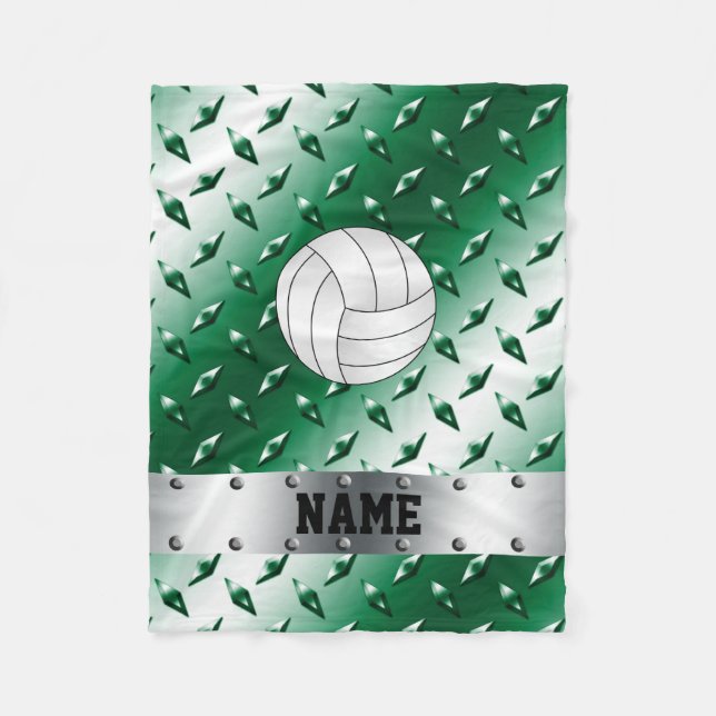 Personalized name volleyball green diamond steel fleece blanket (Front)