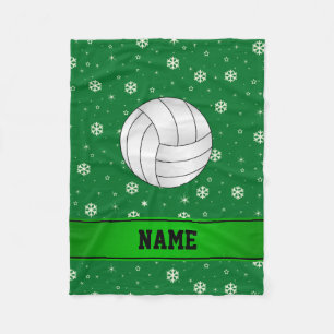 Personalized name volleyball green snowflakes fleece blanket