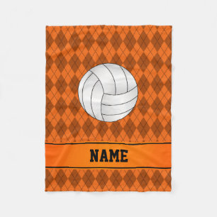Personalized name volleyball orange argyle fleece blanket