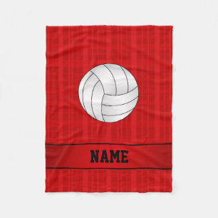 Personalized name volleyball red plaid fleece blanket