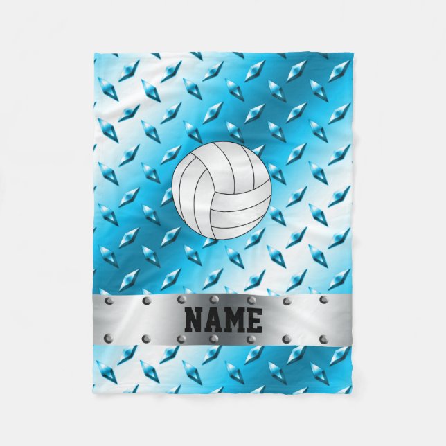 Personalized name volleyball skyblue diamond steel fleece blanket (Front)