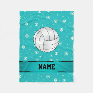 Personalized name volleyball turquoise snowflakes fleece blanket