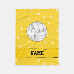 Personalized name volleyball yellow snowflakes fleece blanket