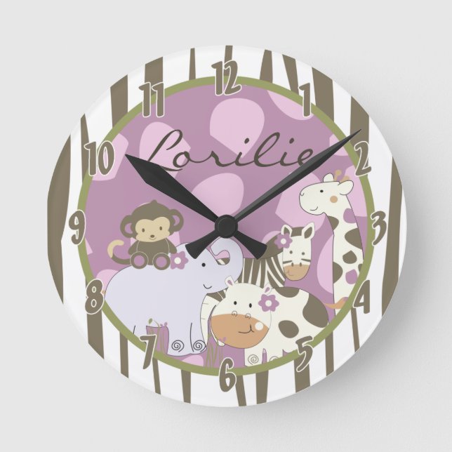 Personalized Name Wall Clock Jacana Girly Jungle (Front)