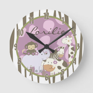 Personalized Name Wall Clock Jacana Girly Jungle