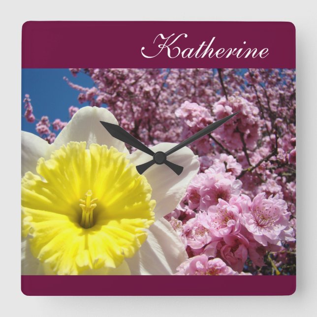 Personalized Name Wall Clocks Spring Daffodil (Front)