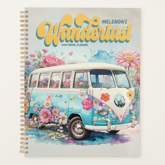 Personalized Name Wanderlust Retro Bus Travel Planner (Front)
