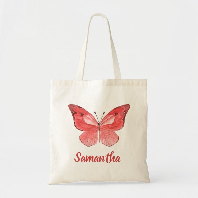 Personalized Name Watercolor Butterfly Tote Bag (Front)