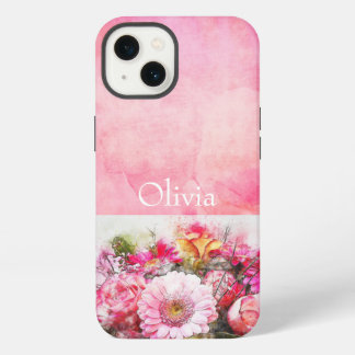 Personalized Name Watercolor Floral iPhone 13 Case