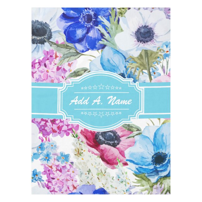 Personalized Name Watercolor Floral Pattern Tablecloth (Front)