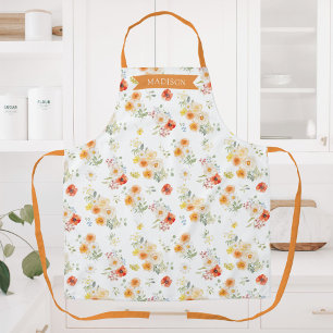 Personalized Name Watercolor Sunny Floral Pattern Apron