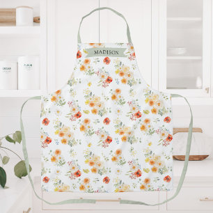Personalized Name Watercolor Sunny Floral Pattern Apron
