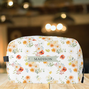 Personalized Name Watercolor Sunny Floral Pattern Dopp Kit