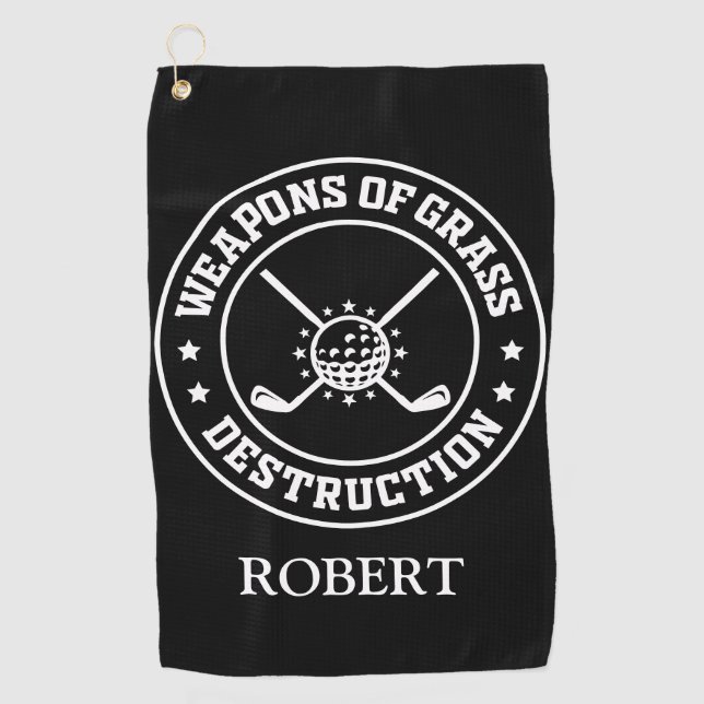 Personalized Name Weapons Of Grass Destruction Golf Towel (Front)