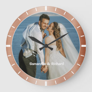 Personalized Name Wedding Photo Copper Look Frame  Large Clock