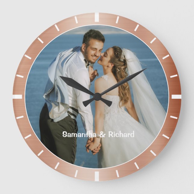 Personalized Name Wedding Photo Copper Look Frame  Large Clock (Front)