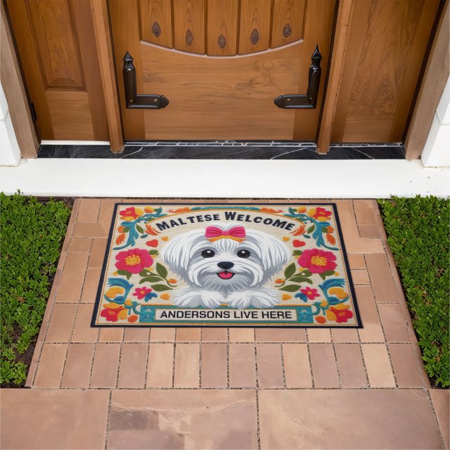 Personalized Name Welcome Maltese Dog Lover Doormat (Outdoor)