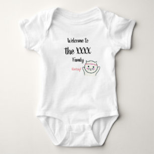 Personalized Name Welcome to the family hooray cat Baby Bodysuit