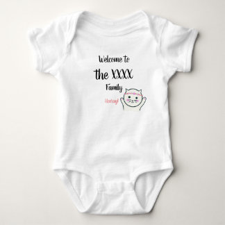 Personalized Name Welcome to the family hooray cat Baby Bodysuit