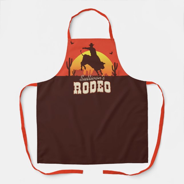 Personalized NAME Western Cowboy Bull Rider Rodeo Apron (Front)