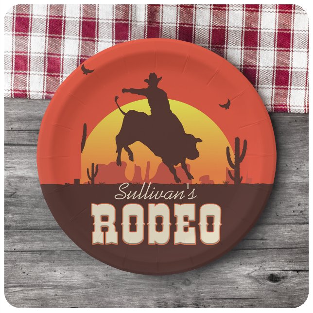 Personalized NAME Western Cowboy Bull Rider Rodeo Paper Plate (Creator Uploaded)