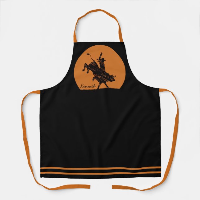 Personalized NAME Western Rodeo Bull Rider Cowboy Apron (Front)