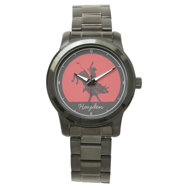 Personalized NAME Western Rodeo Bull Rider Cowboy Watch (Front)