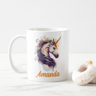 Personalized Name Whimsical Unicorn Watercolor Coffee Mug