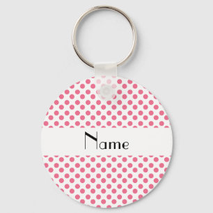 Personalized name white and pink polka dots keychain