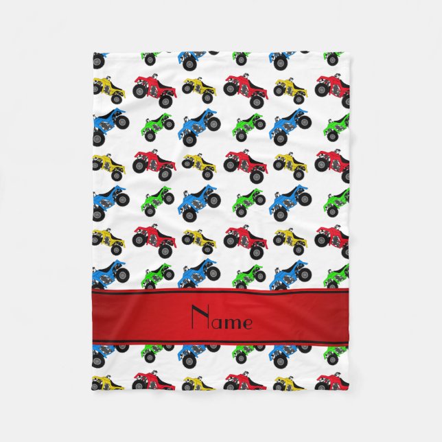 Personalized name white atv pattern fleece blanket (Front)