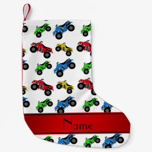 Personalized name white atv pattern small christmas stocking