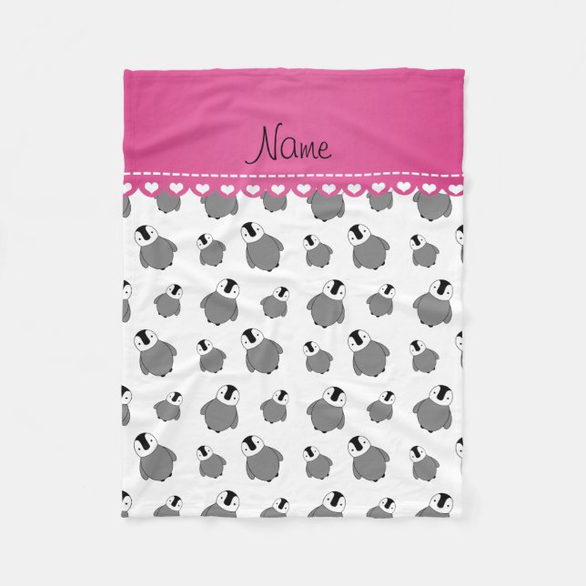 Personalized name white baby penguins fleece blanket (Front)