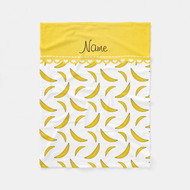 Personalized name white bananas fleece blanket (Front)