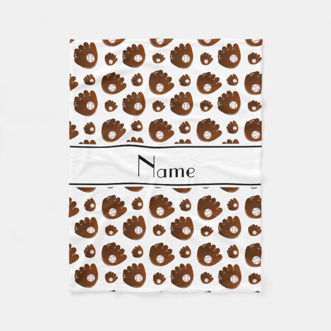 Personalized name white baseball gloves balls fleece blanket (Front)