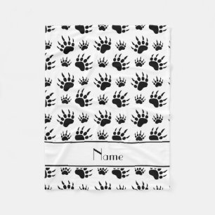 Personalized name white bear paw prints fleece blanket