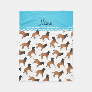 Personalized name white belgian tervuren dogs fleece blanket