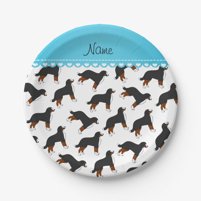 Personalized name white Bernese Mountain dogs Paper Plate (Front)