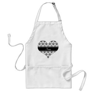 Personalized name white black damask standard apron