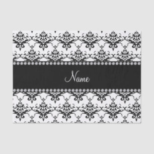 Personalized name white black damask tissue paper