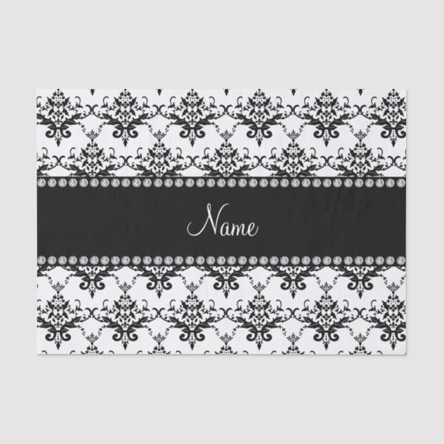 Personalized name white black damask tissue paper (Front)