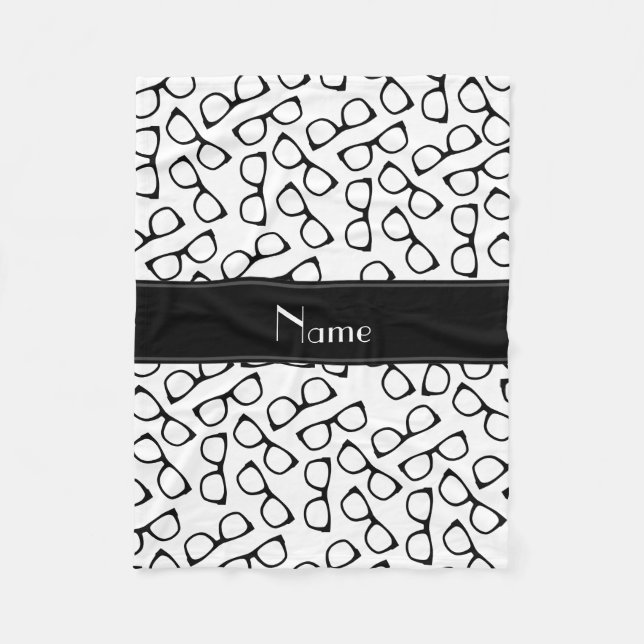 Personalized name white black glasses fleece blanket (Front)