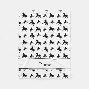 Personalized name white black horses pattern fleece blanket
