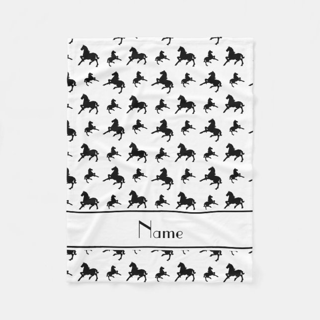 Personalized name white black horses pattern fleece blanket (Front)