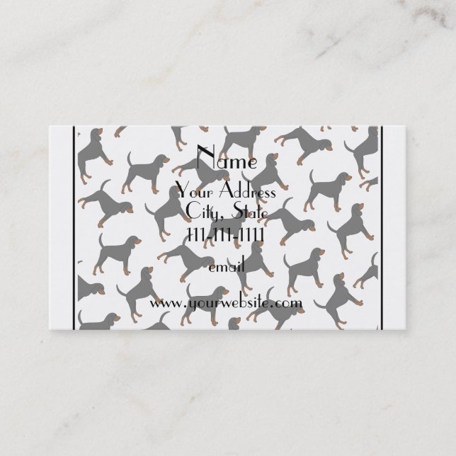 Personalized name white black tan coonhounds business card (Front)
