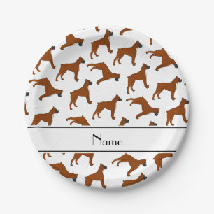 Personalized name white boxer dog pattern paper plate